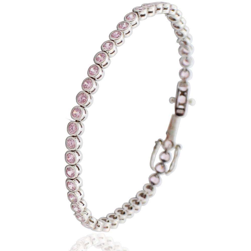 Bracciale tennis cipollina mm 4 in argento 925 rodiato con zirconi rosa cm 19