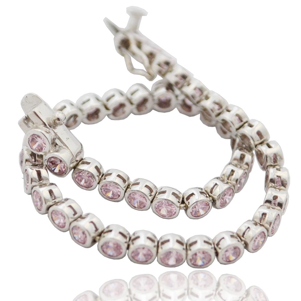 Bracciale tennis cipollina mm 4 in argento 925 rodiato con zirconi rosa cm 19