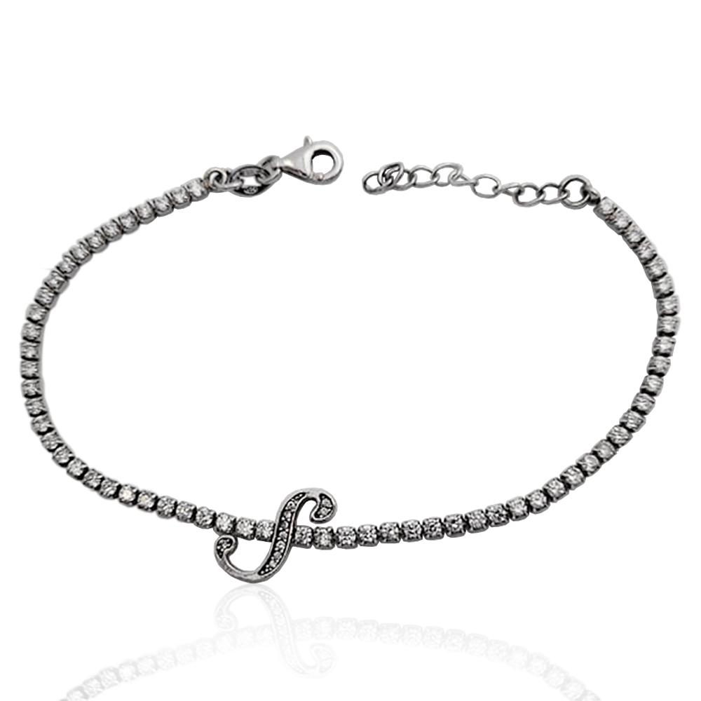 Bracciale tennis con lettera s in argento 925 rodiato con zirconi bianchi
