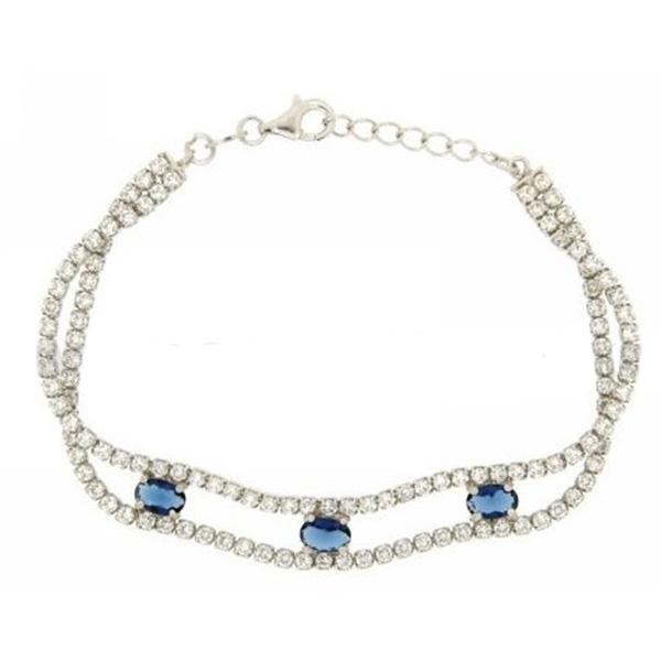Bracciale tennis due fili con ovali con zirconi bianchi e blu in ag 925 rodiato