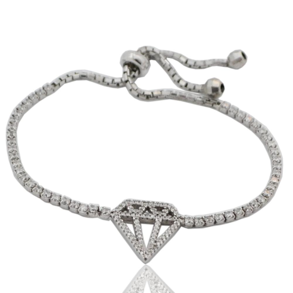 Bracciale tennis con zirconi bianchi in argento 925 rodiato con chiusura a cappio e diamante centrale