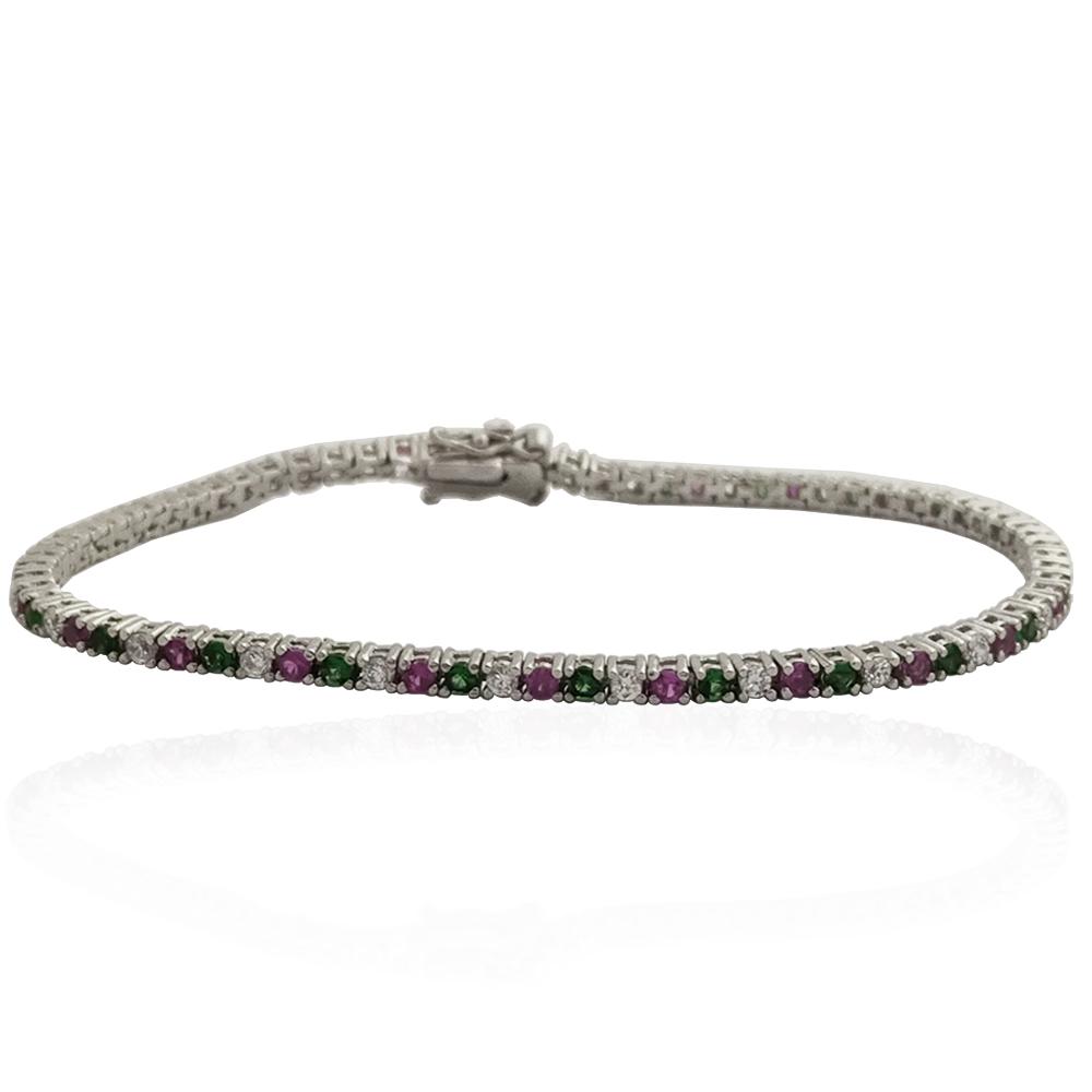 Bracciale tennis italia mm 2 in argento 925 rodiato con zirconi verde bianco rosso cm 20