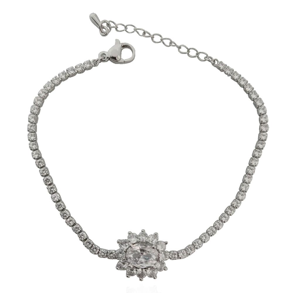 Bracciale tennis kate placcato rodio con strass bianchi e centrale bianco
