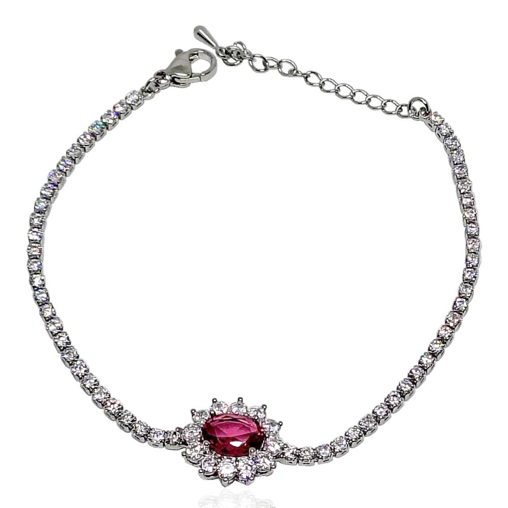 Bracciale tennis kate placcato rodio con strass bianchi e centrale rosso