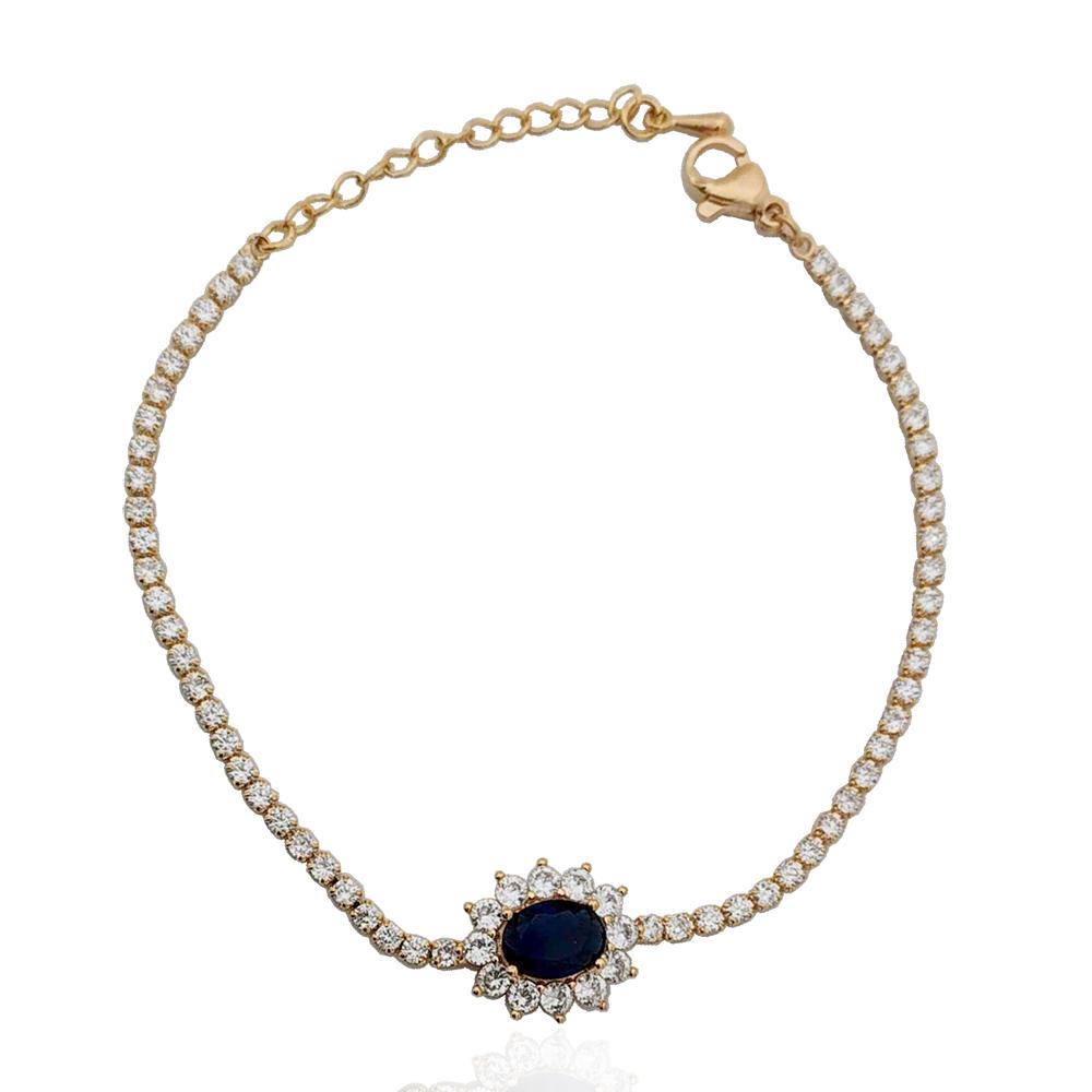 Bracciale tennis kate placcato oro con strass bianchi e centrale blu