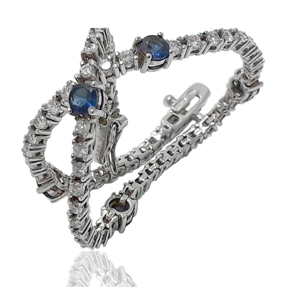 Bracciale tennis mm 2 in argento 925 rodiato con zirconi bianchi e con zirconi blu da 4 mm