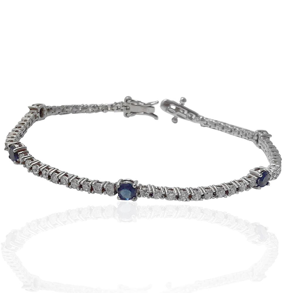 Bracciale tennis mm 2 in argento 925 rodiato con zirconi bianchi e con zirconi blu da 4 mm