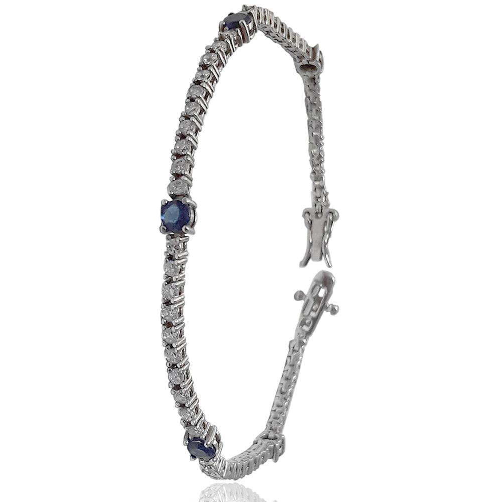 Bracciale tennis mm 2 in argento 925 rodiato con zirconi bianchi e con zirconi blu da 4 mm