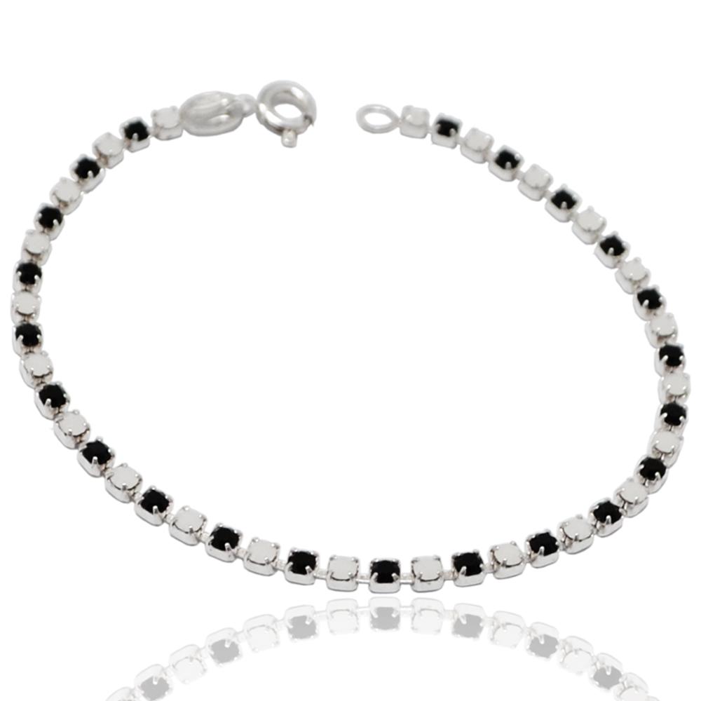Bracciale tennis mm 2,5 in argento 925 con strass white and black cm 18