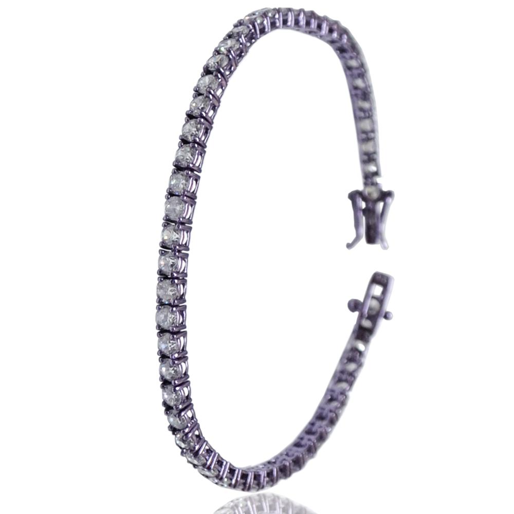 Bracciale tennis mm 3 in argento galvanico lilla titolo 925 con zirconi bianchi cm 18