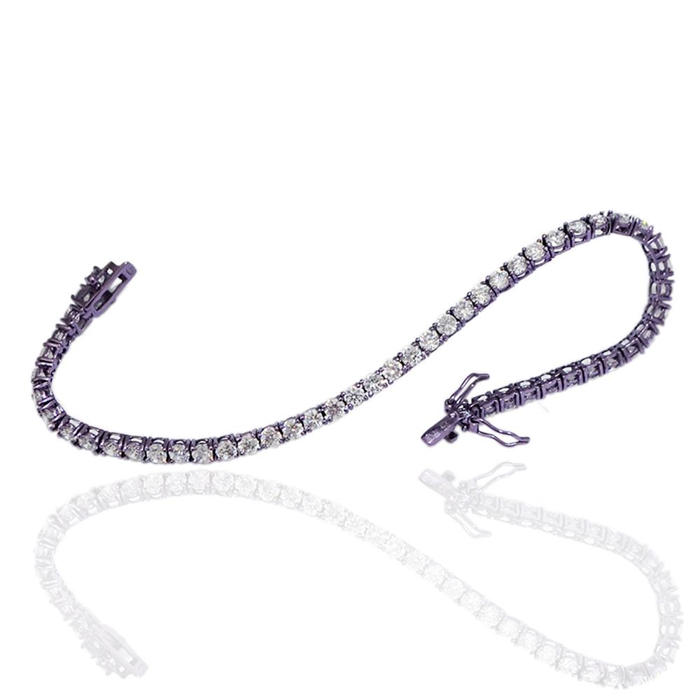Bracciale tennis mm 3 in argento galvanico lilla titolo 925 con zirconi bianchi cm 18