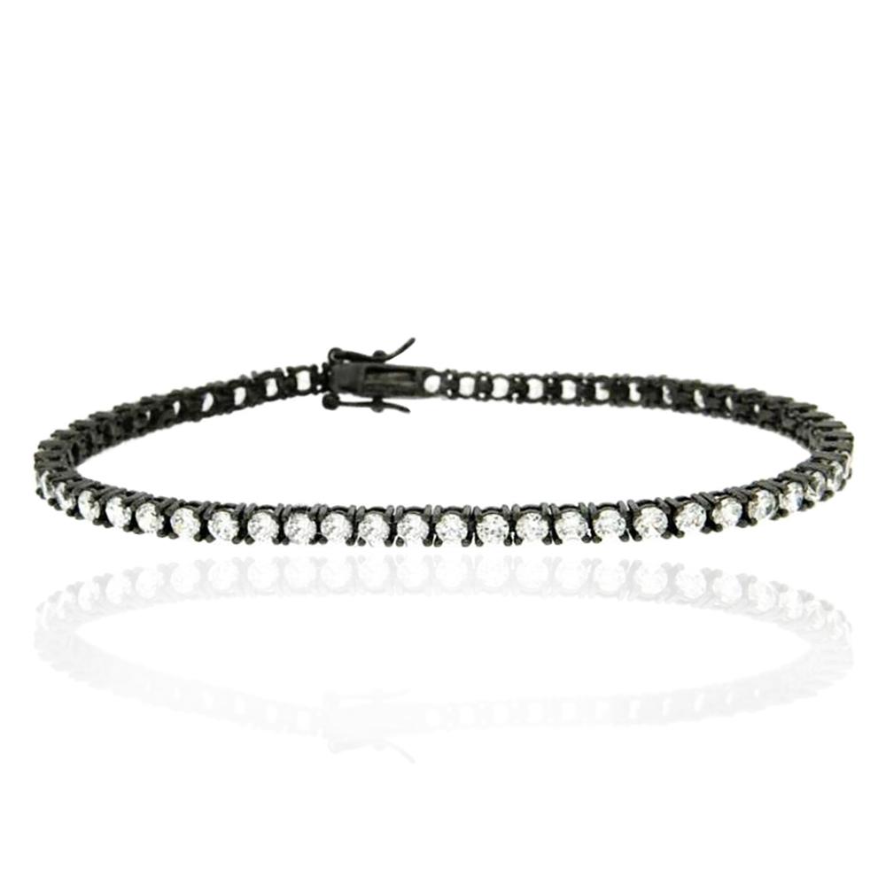 Bracciale tennis mm 3 in argento 925 placcato rutenio con zirconi bianchi cm 21