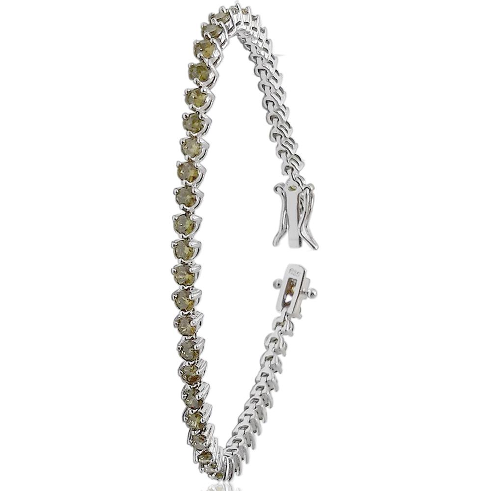 Bracciale tennis mm 3,5 in argento 925 rodiato con zirconi verde oliva a 3 griffe cm 18