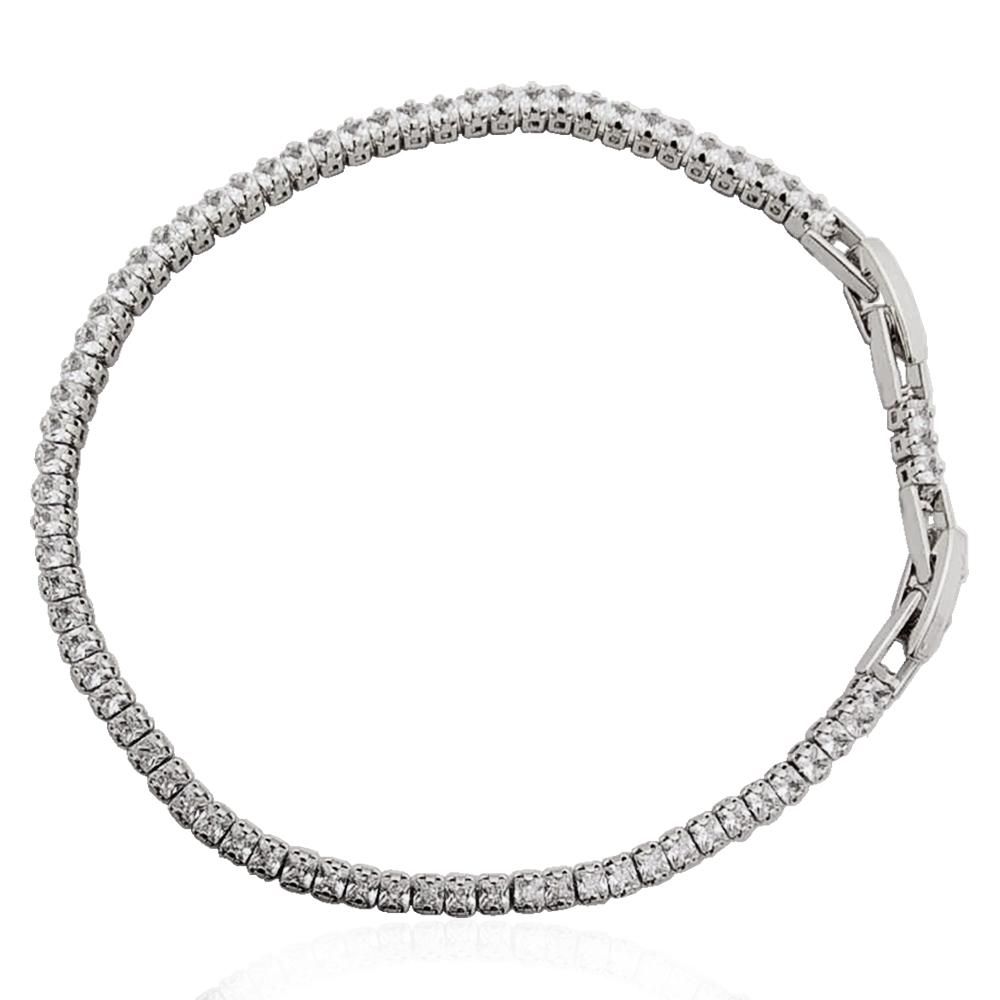 Bracciale tennis unisex mm 2,5 placcato rodio con strass bianchi doppia chiusura cm 18-20