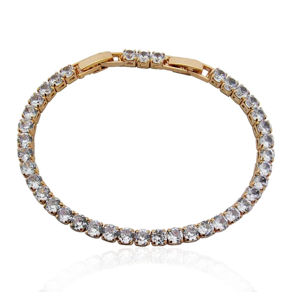 Bracciale tennis unisex mm 3,5 rosato con strass bianchi doppia chiusura cm 17-20