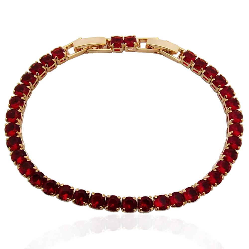 Bracciale tennis unisex mm 3,5 rosato con strass rossi doppia chiusura cm 17-19