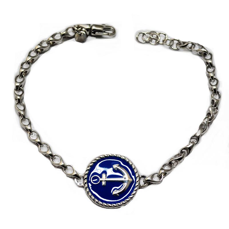 Bracciale uomo in argento 925 rodiato cm 20 con ancora smaltata centrale