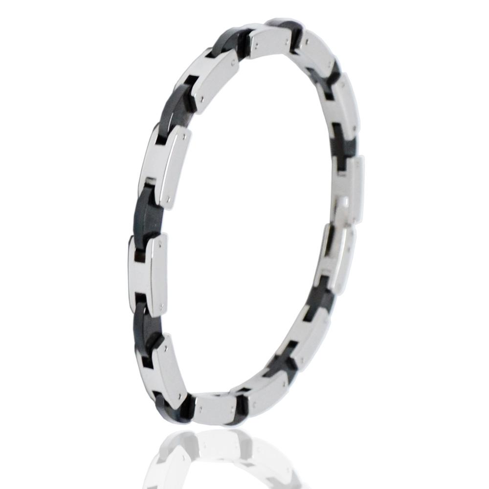 Bracciale uomo mm 5 in acciaio lucido con tramezzi placcati rutenio cm 22