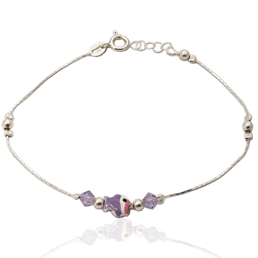 Cavigliera per bambina cm 20 in argento 925 con pesciolino smaltato centrale e cristalli swarovski