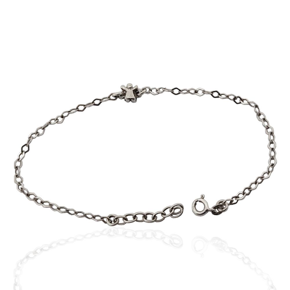 Cavigliera con angelo centrale in argento 925 rodiato cm 22-25,5