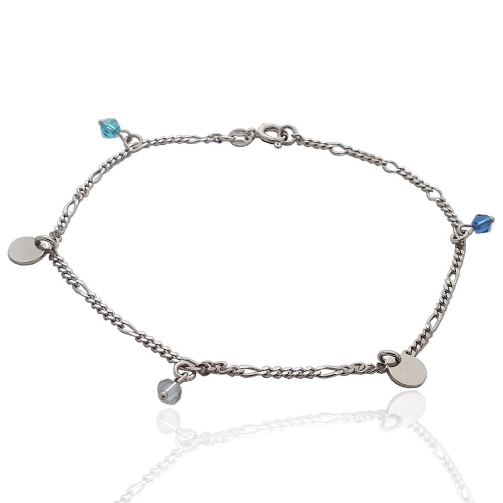 Cavigliera grumetta alternata mm 2 in argento 925 rodiato con charms tondini e cristalli bicono cm 26