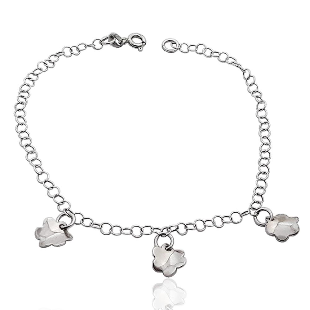 Cavigliera rolo' cm 25 in argento 925 rodiato con fiori pendenti