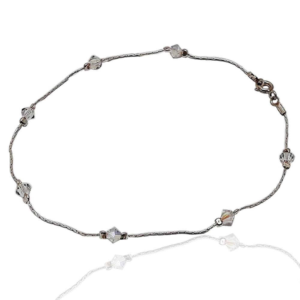 Cavigliera snake cm 23 in argento 925 con cristalli swarovski aurore boreale mm 4