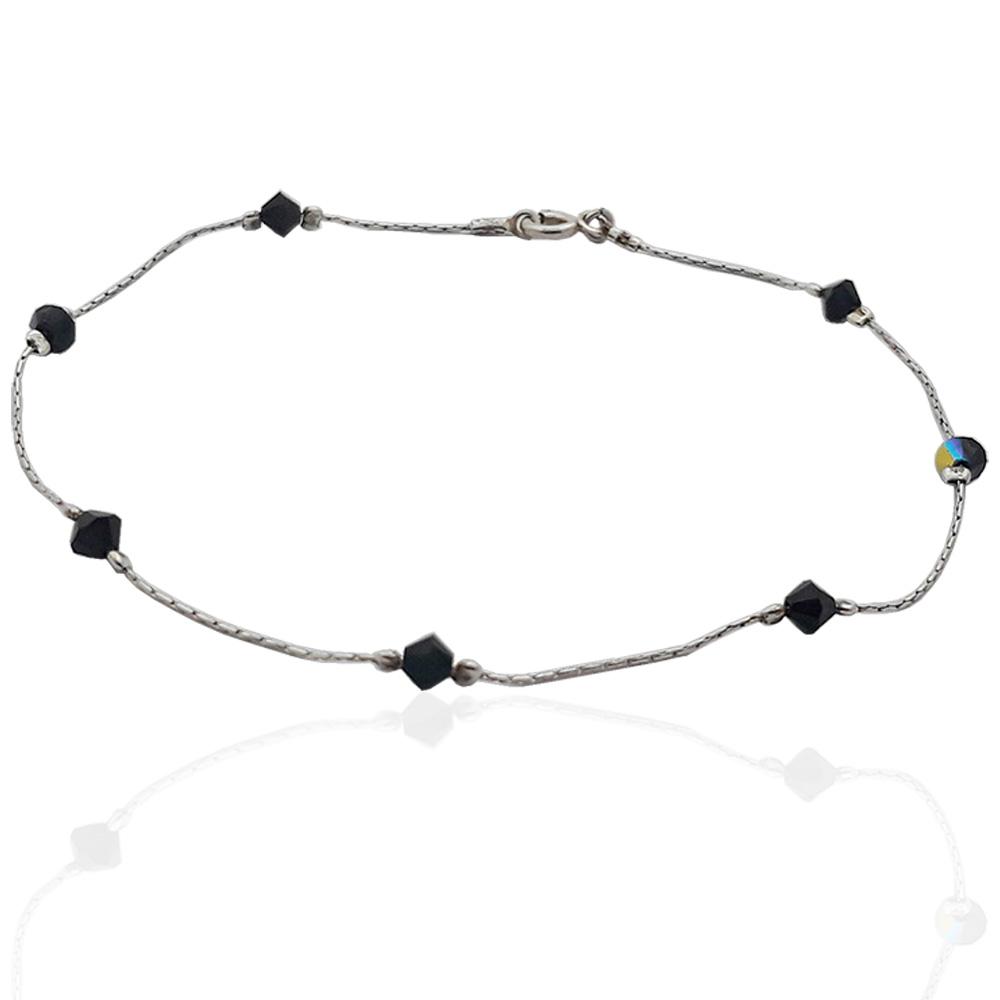 Cavigliera snake cm 23 in argento 925 con cristalli swarovski jet nut mm 4