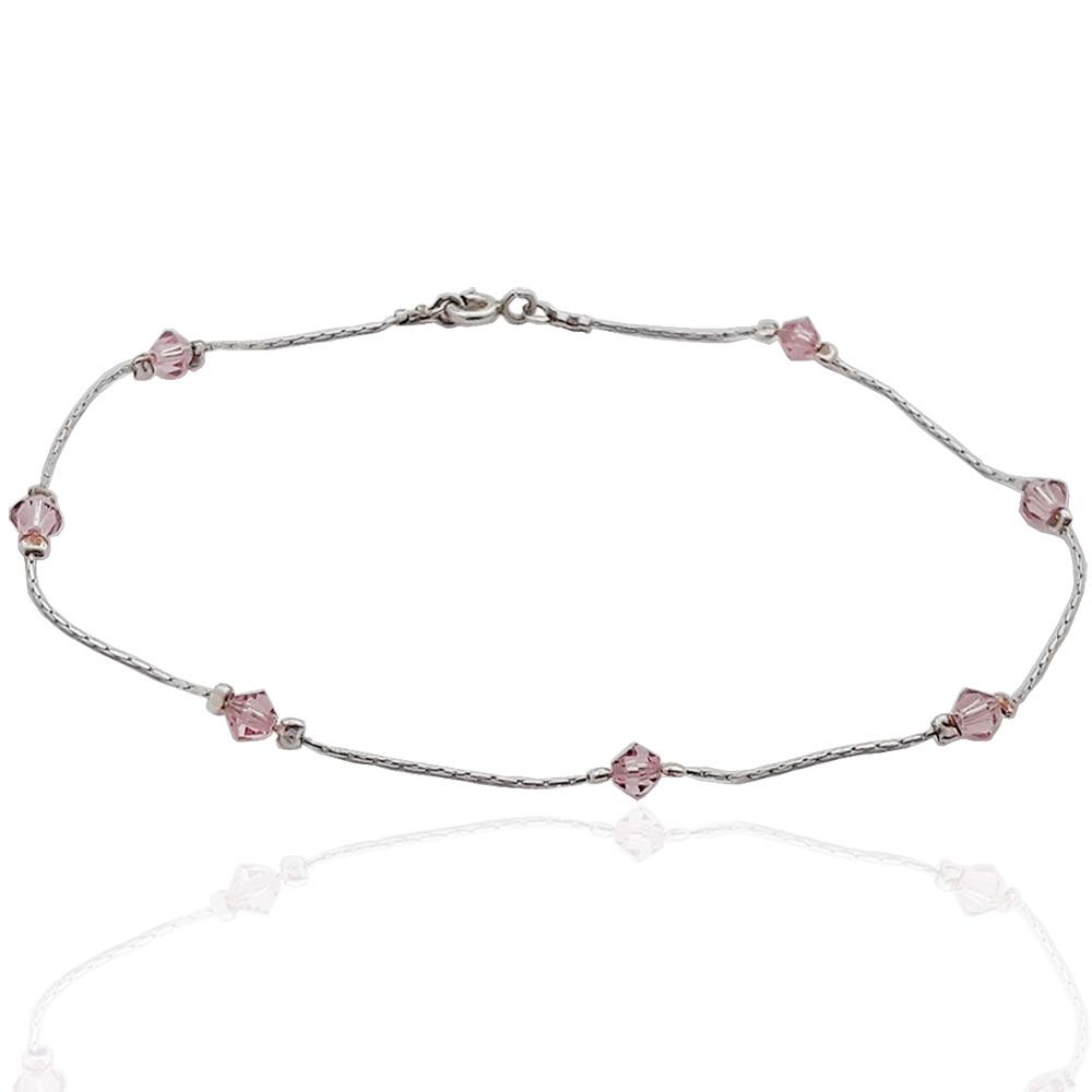 Cavigliera snake cm 23 in argento 925 con cristalli swarovski light rose mm 4