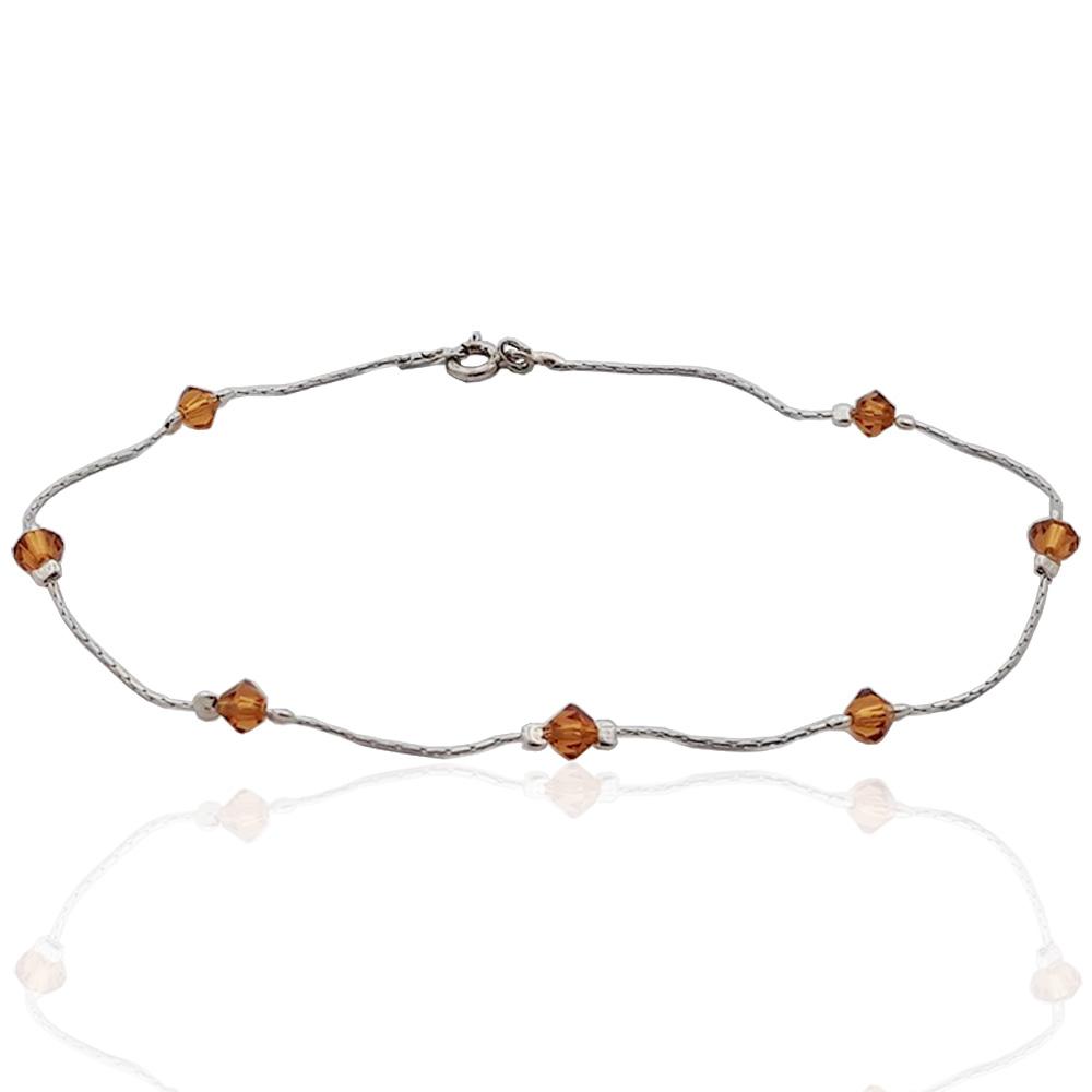 Cavigliera snake cm 23 in argento 925 con cristalli swarovski topaz mm 4