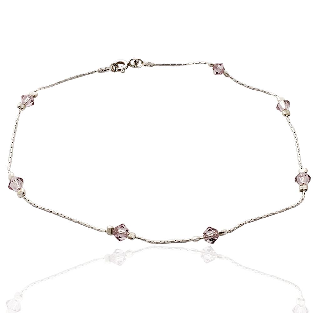 Cavigliera snake cm 23 in argento 925 con cristalli swarovski violet mm 4