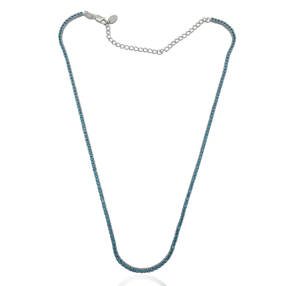Chocker tennis mm 1,7 in argento 925 rodiato con zirconi celesti