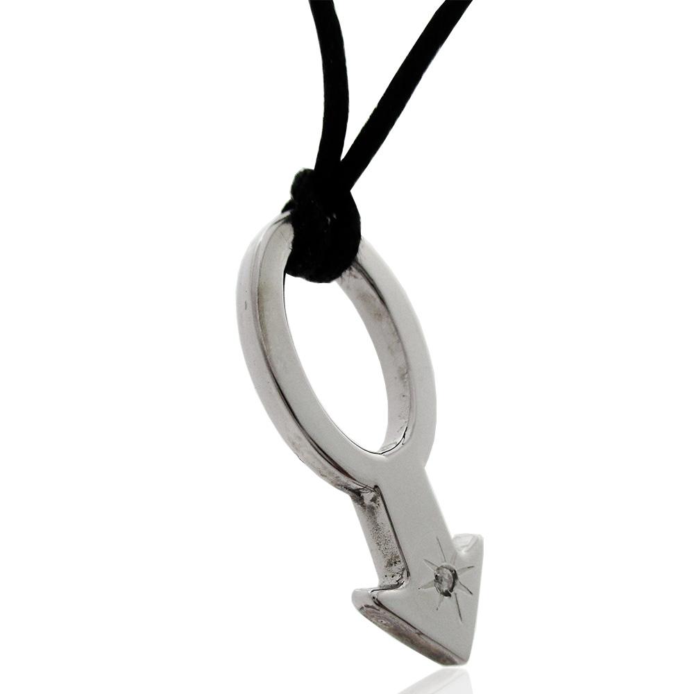 Ciondolo gamete maschile mm 27x11 in acciaio lucido con diamante naturale e collana in seta cerata