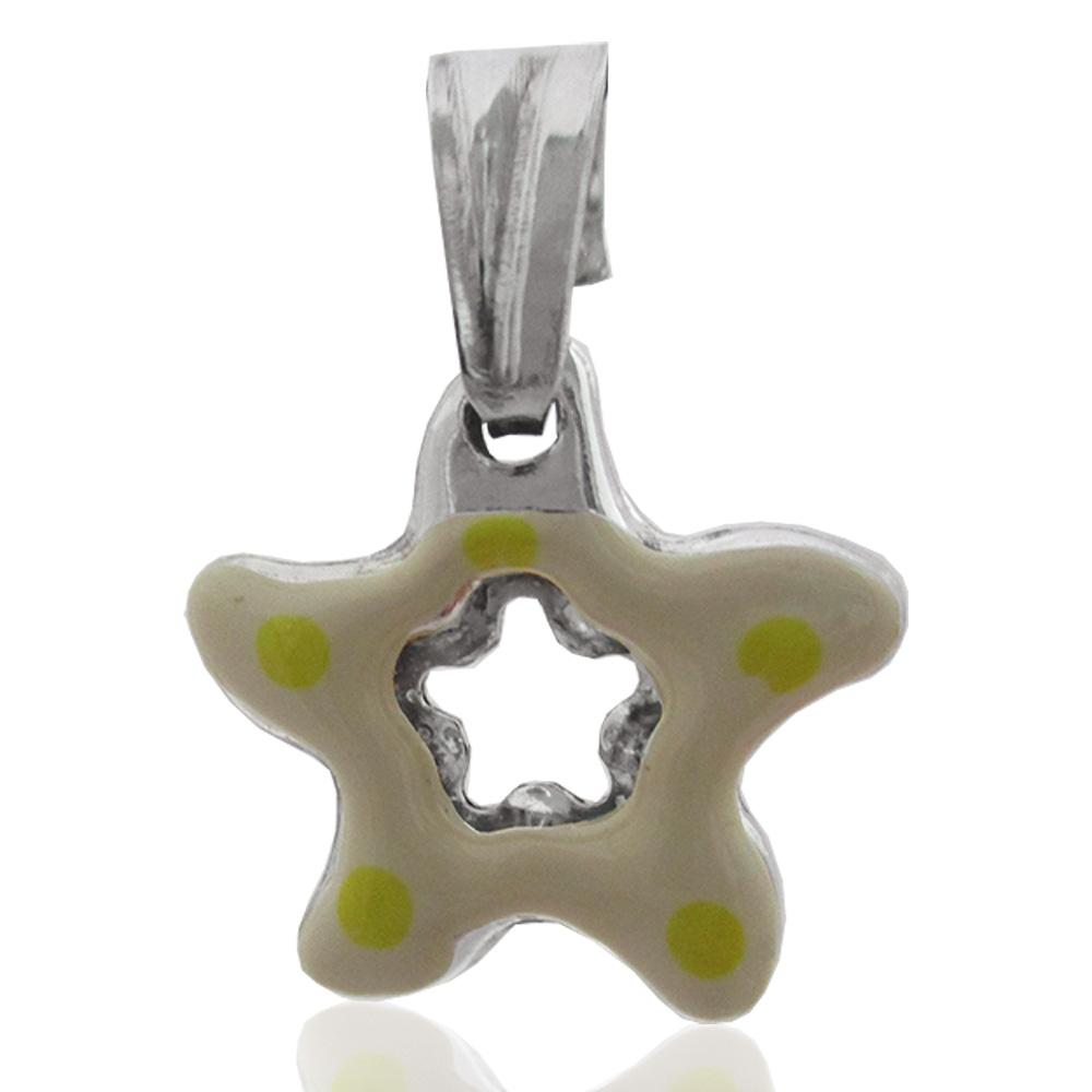 Ciondolo accoppiato stella marina mm 15x15 in argento 925 smaltato a pois bianco-giallo