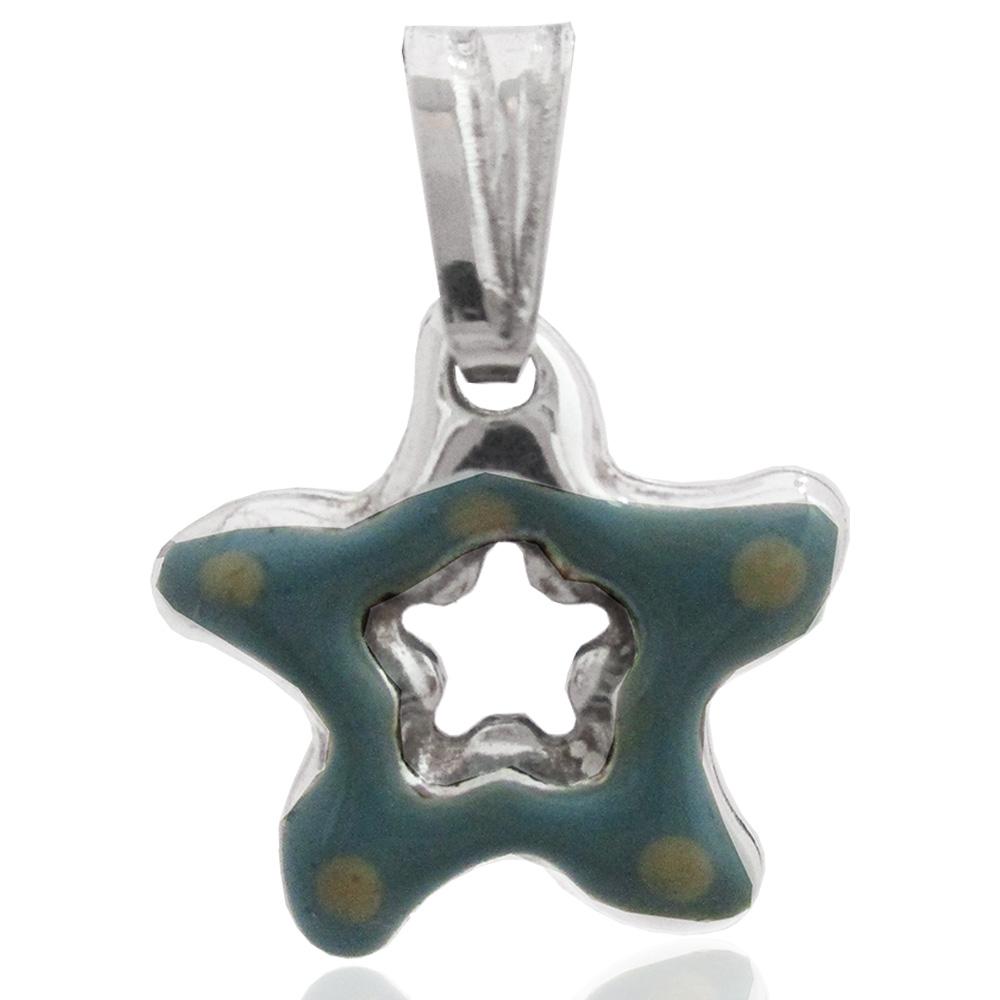 Ciondolo accoppiato stella marina mm 15x15 in argento 925 smaltato celeste a pois