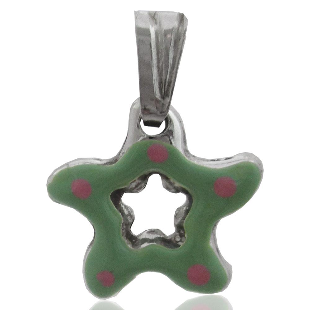 Ciondolo accoppiato stella marina mm 15x15 in argento 925 smaltato verde a pois