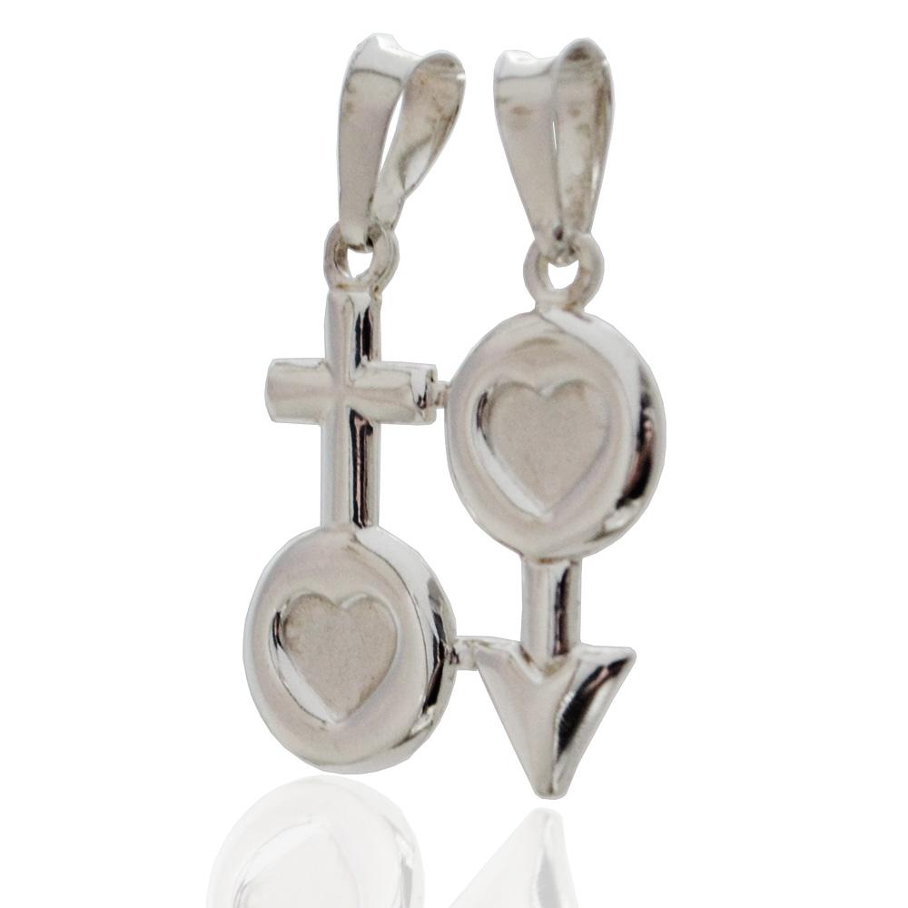 Ciondolo amore divisibile gamete maschile e femminile in argento 925 rodiato mm 20x22