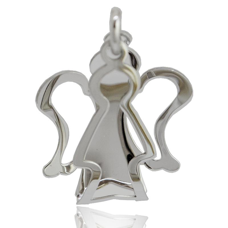 Ciondolo angelo con ali spiegate in argento titolo 925 rodiato mm 31x24