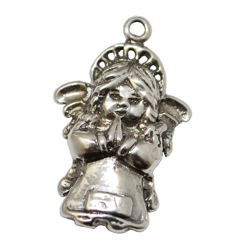 Ciondolo microfuso in argento 800 angelo custode che prega mm 31x19
