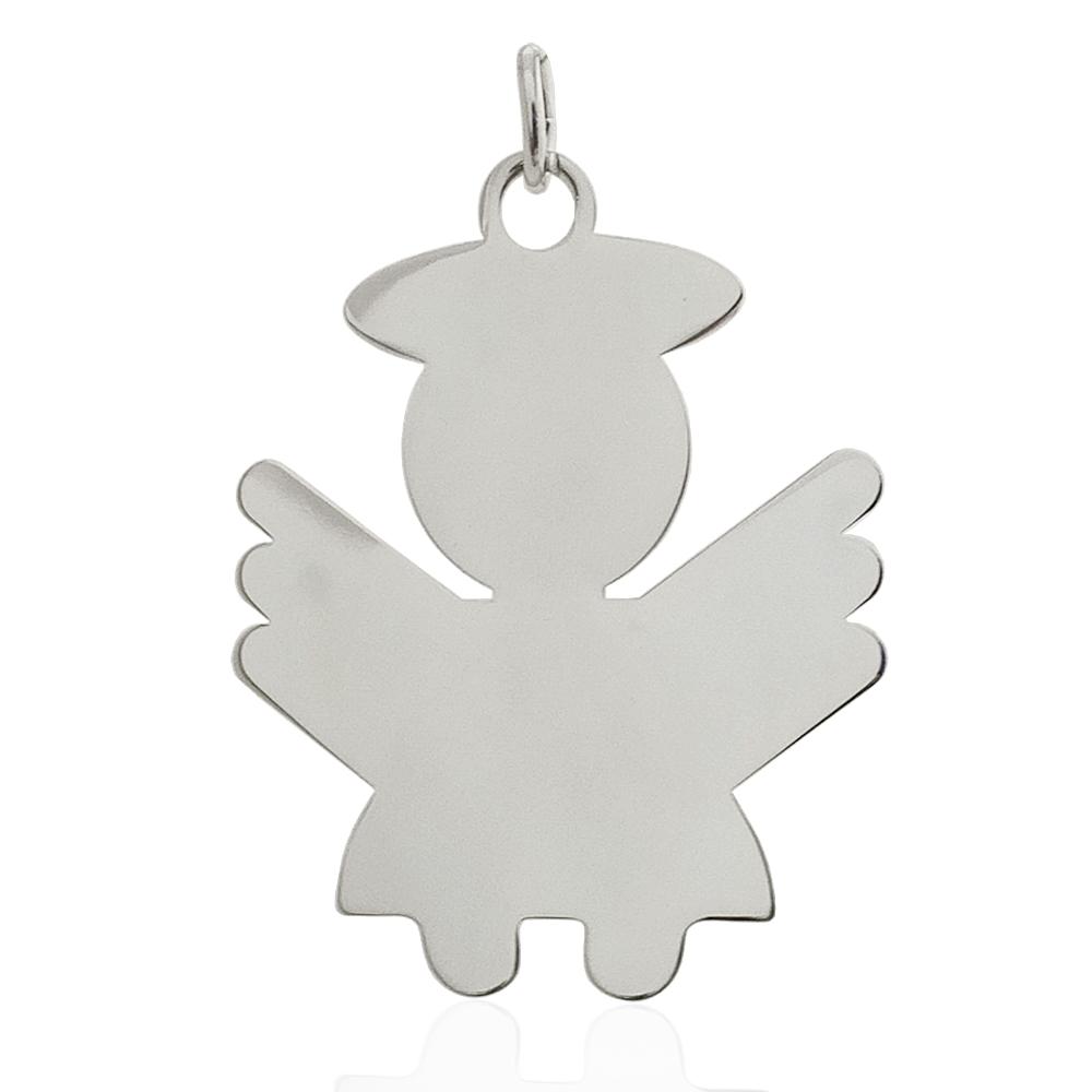 Ciondolo angelo mm 52x43 in argento 925 rodiato e satinato da personalizzare