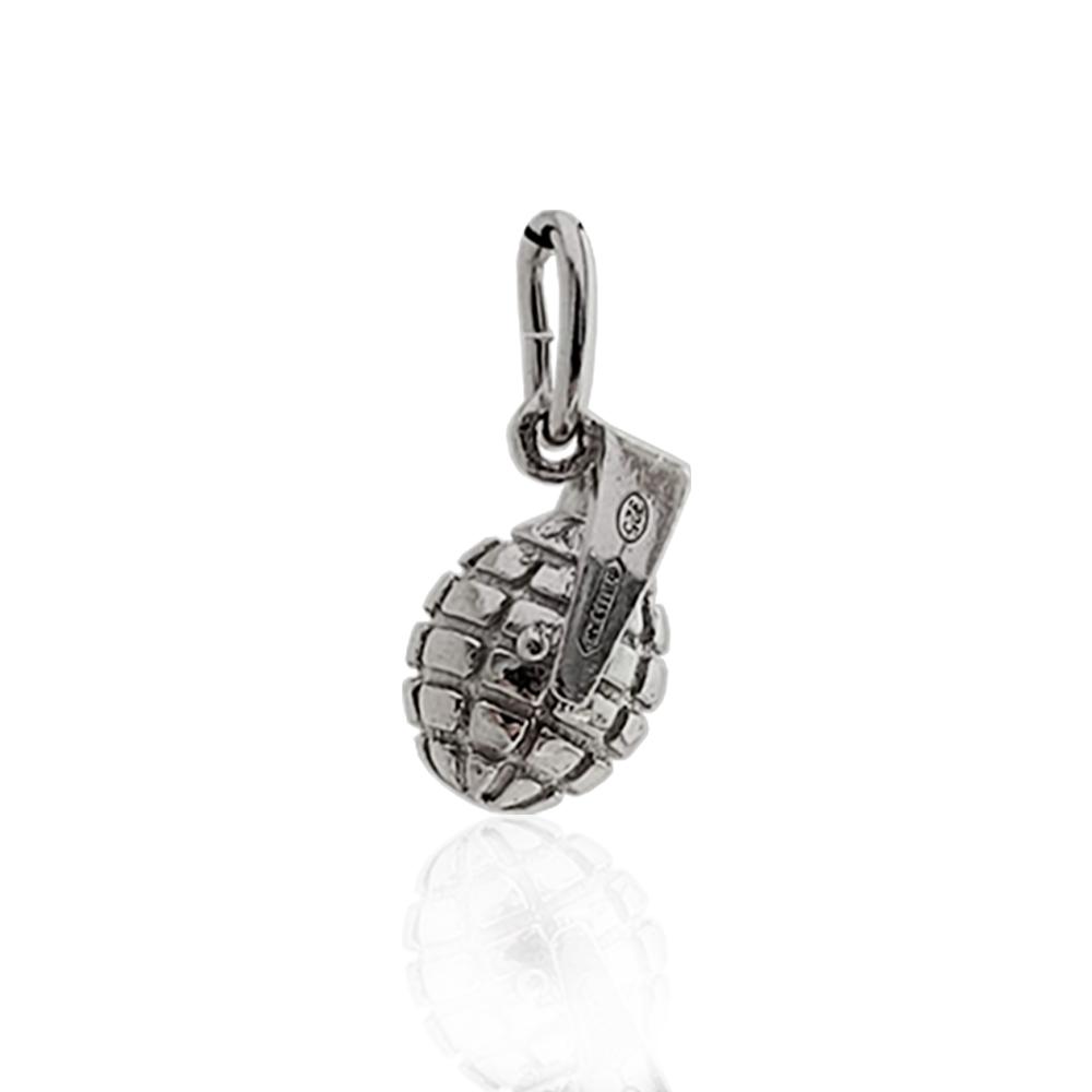 Ciondolo bomba granata mm 12x9 in argento 925 rodiato