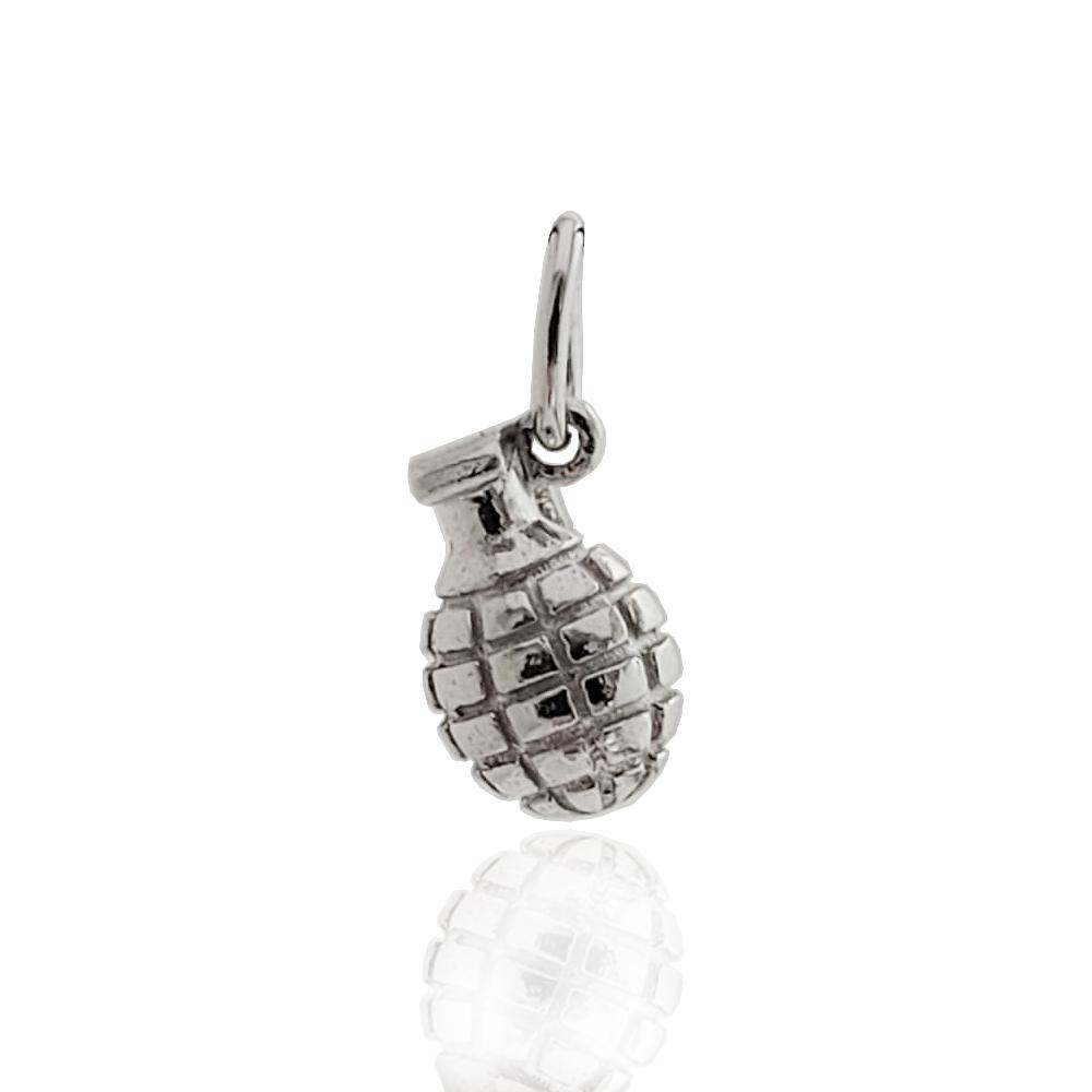 Ciondolo bomba granata mm 12x9 in argento 925 rodiato