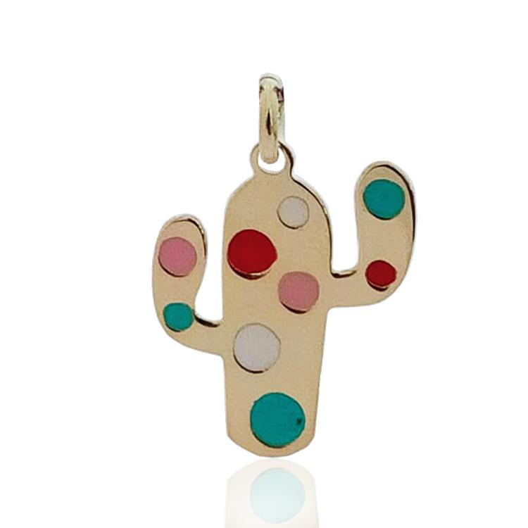 Ciondolo cactus mm 20x14 in argento 925 dorato smaltato a pois