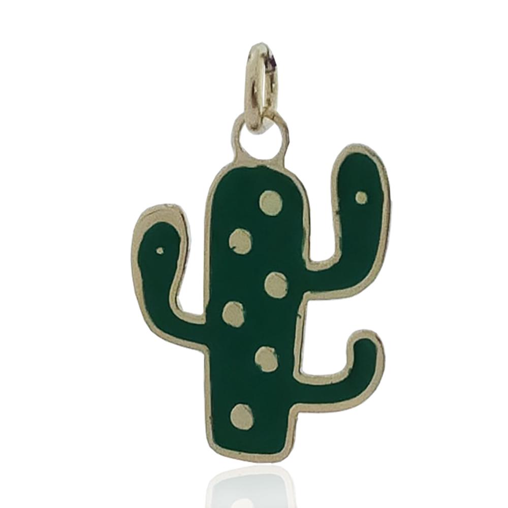 Ciondolo cactus mm 20x14 in argento 925 dorato smaltato verde