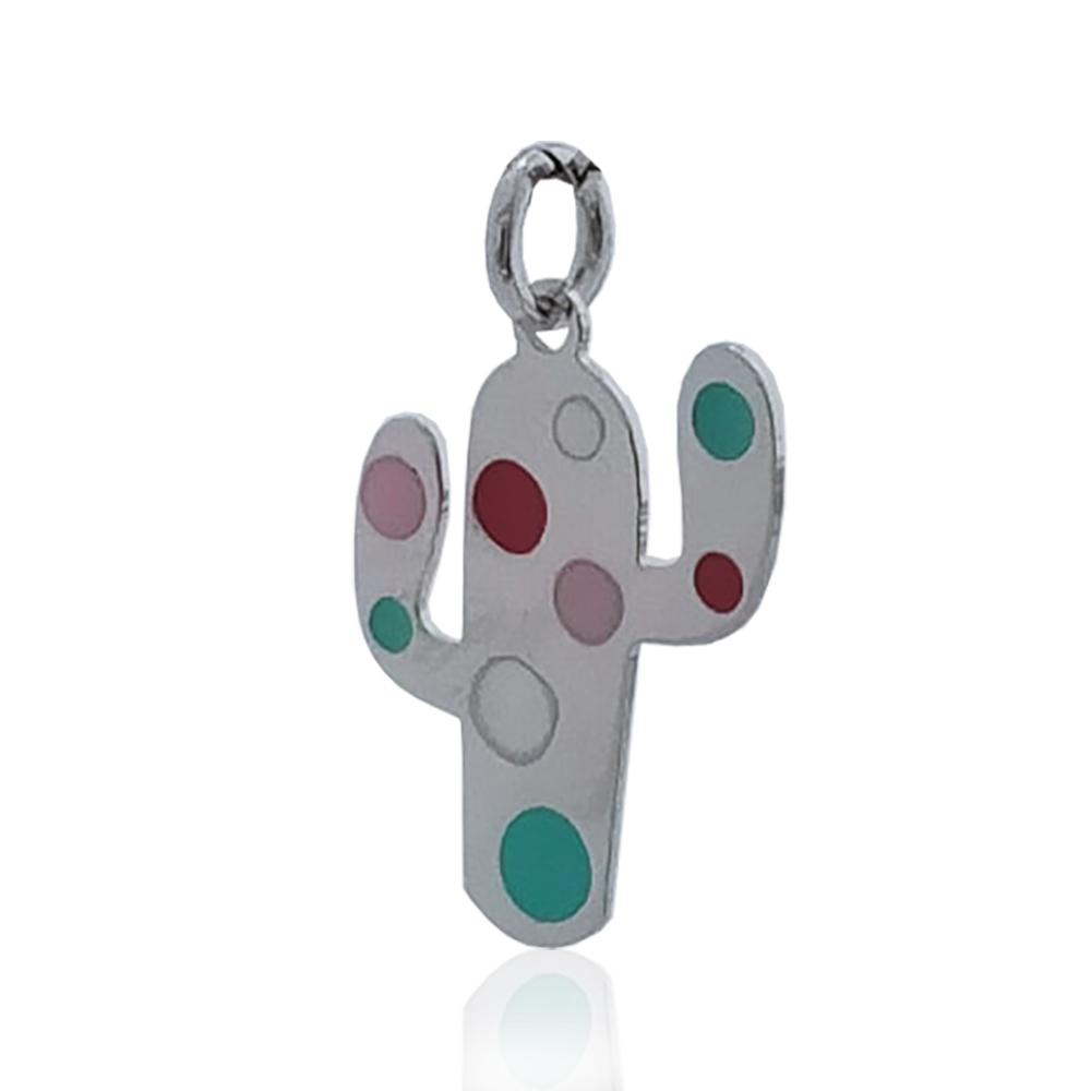 Ciondolo cactus mm 20x14 in argento 925 rodiato smaltato a pois