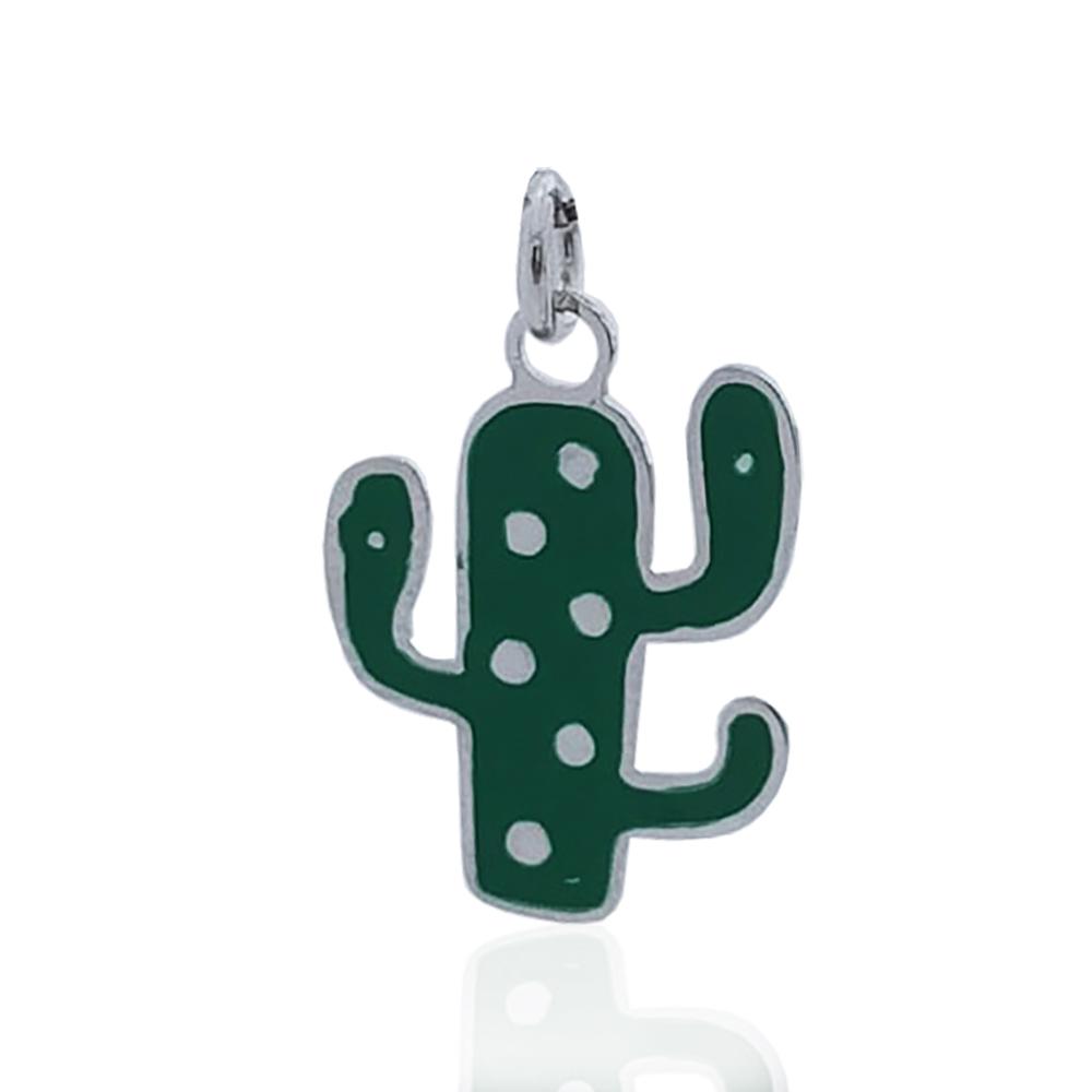 Ciondolo cactus mm 20x14 in argento 925 rodiato smaltato verde