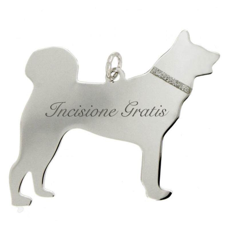 Ciondolo cane akita mm 20x25 in argento 925 rodiato con incisione gratis