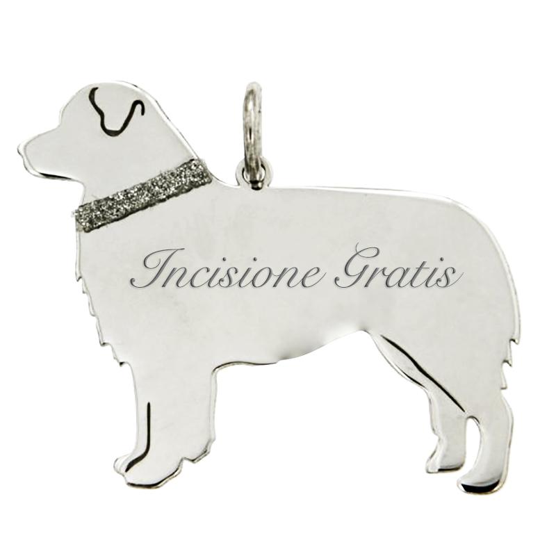 Ciondolo cane australian shepherd mm 30x25 in argento 925 rodiato  -incisione gratis-