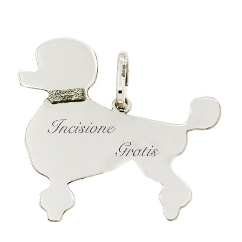 Ciondolo cane barboncino mm 24x25 in argento 925 rodiato -personalizzabile-