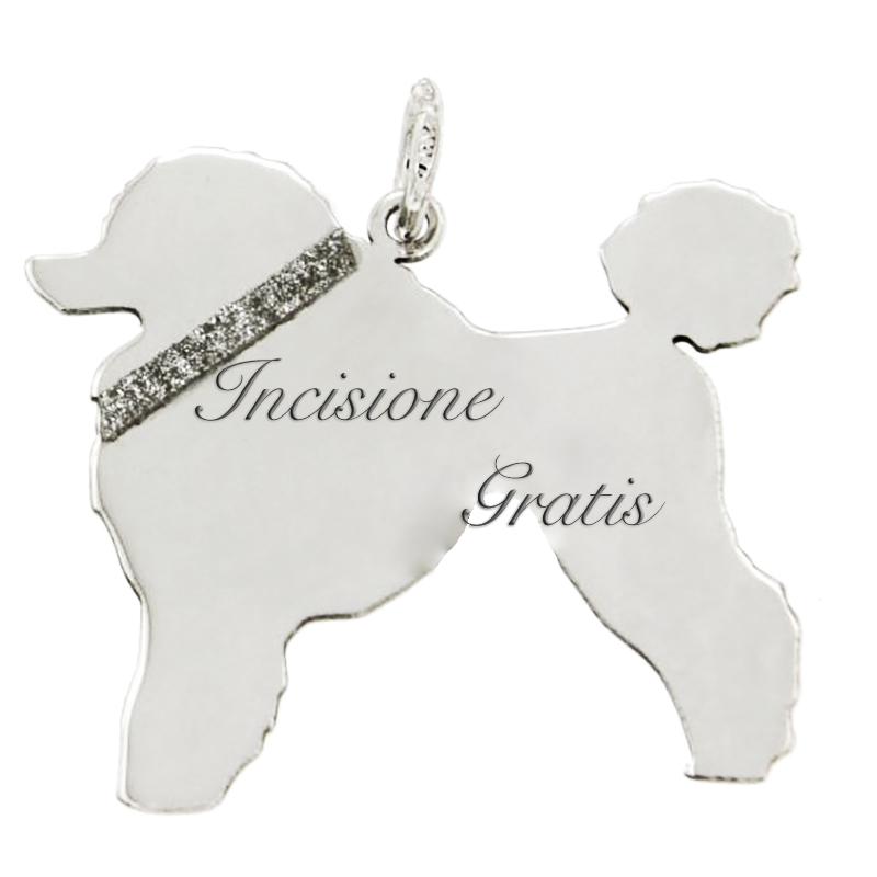 Ciondolo cane barbone mm 25x27 in argento 925 rodiato personalizzazione gratis